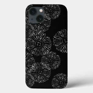 Abstrakte Frühlingsblumen in Schwarz-Weiß iPhone 13 Hülle