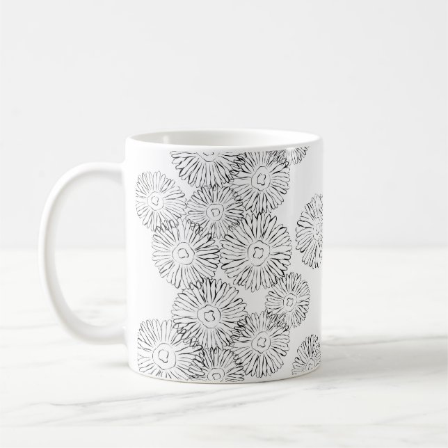 Abstrakte Frühlingsblumen in Schwarz-Weiß Kaffeetasse (Links)