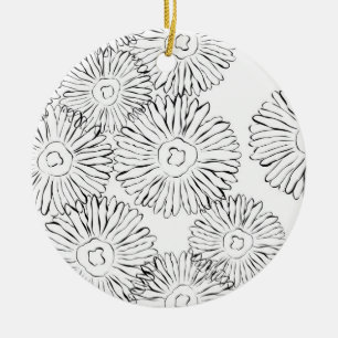Abstrakte Frühlingsblumen in Schwarz-Weiß Keramikornament