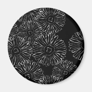 Abstrakte Frühlingsblumen in Schwarz-Weiß Magnet