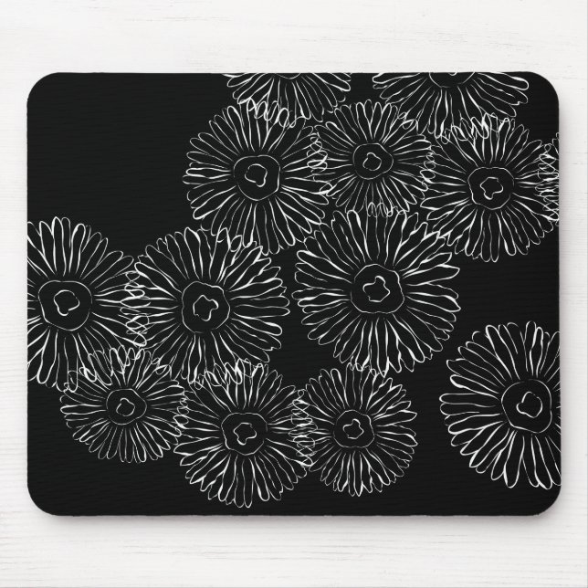 Abstrakte Frühlingsblumen in Schwarz-Weiß Mousepad (Vorne)