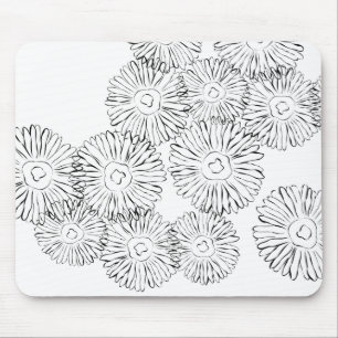 Abstrakte Frühlingsblumen in Schwarz-Weiß Mousepad