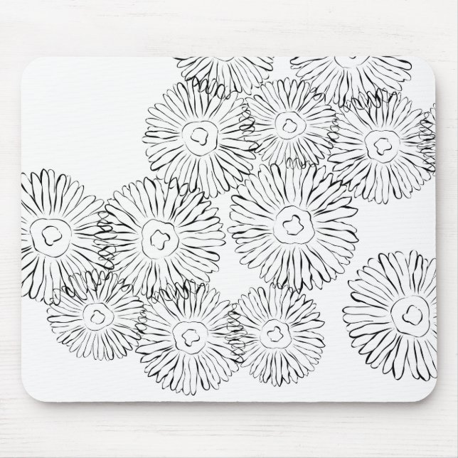 Abstrakte Frühlingsblumen in Schwarz-Weiß Mousepad (Vorne)
