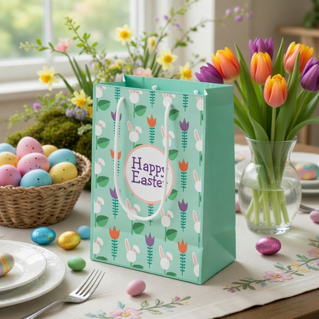 Abstrakte Frühlingsblumen Ostern Mittlere Geschenktüte (Von Creator hochgeladen)