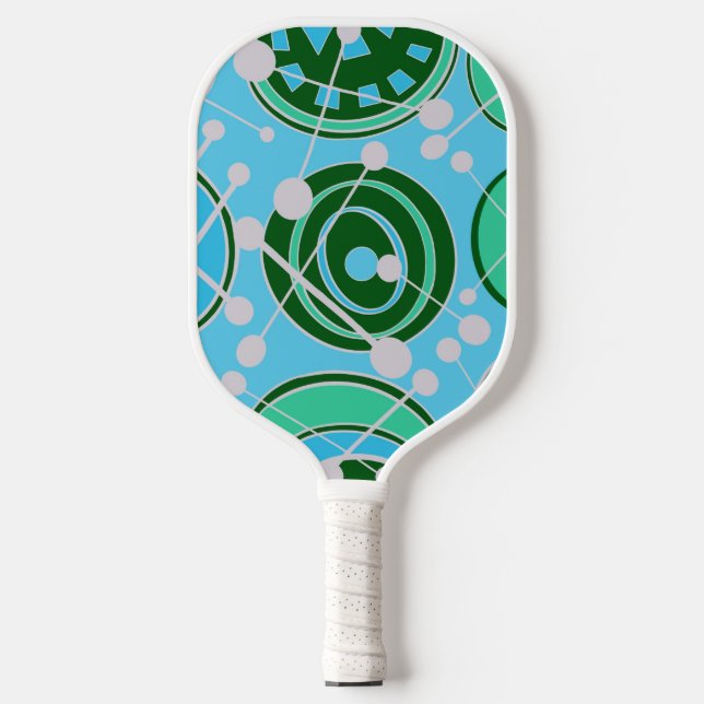 Abstrakte, funky, blau, grün und weiß geformte For Pickleball Schläger (Vorderseite)