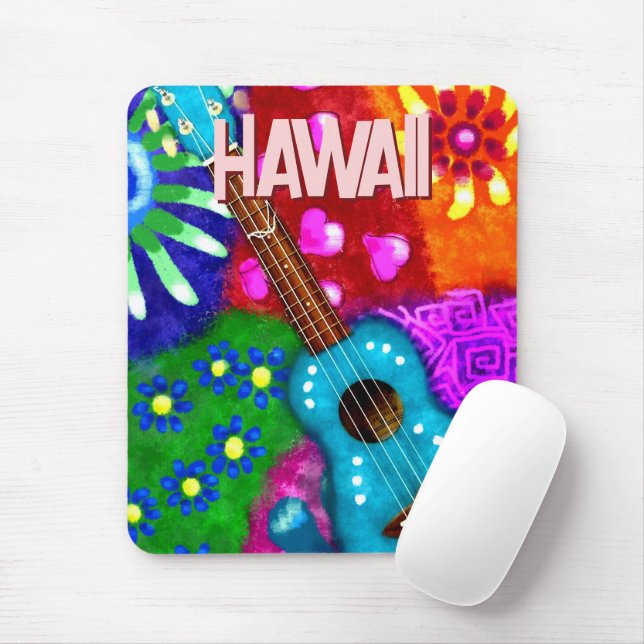 Abstrakte Funky Ukulele Floral Tropical Aquamarin  Mousepad (Mit Mouse)