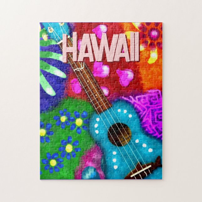 Abstrakte Funky Ukulele Floral Tropical Aquamarin  Puzzle (Vertikal)