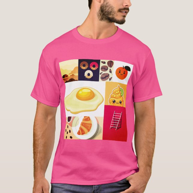 Abstrakte Fusion – Ei, Eis, Leiter & Kaffee  T-Shirt (Vorderseite)