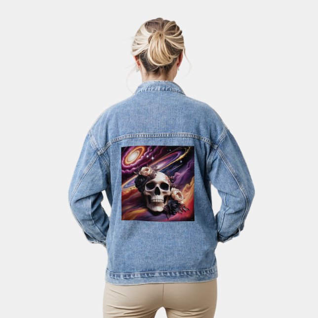 Abstrakte galaktische Schädelfloral Jeansjacke (Modell)