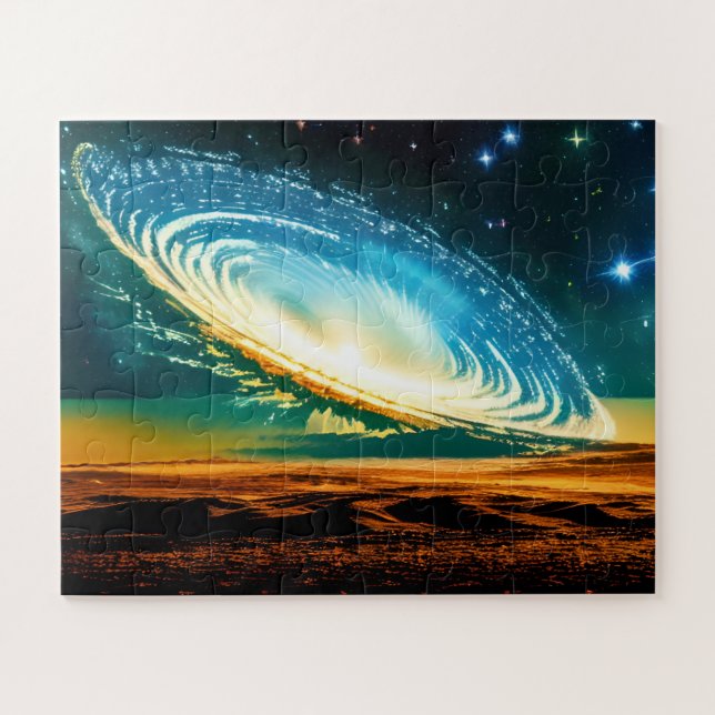 Abstrakte Galaxie über den Wüstenplanet im Kosmos Puzzle (Horizontal)