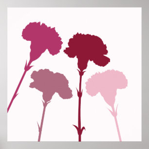 Abstrakte Gartennelken-Silhouetten - Rottöne u. Poster