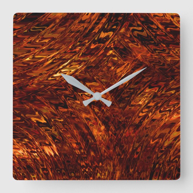 Abstrakte gebogene Bänder in rötlich-goldenen Töne Quadratische Wanduhr (Vorderseite)