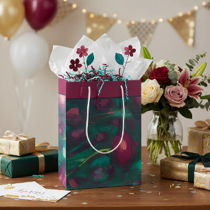 Abstrakte gedämpfte rote Rosen mittelgroße Geschen Mittlere Geschenktüte