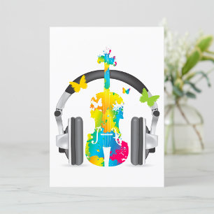 Abstrakte Geige mit Kopfhörern und Musik Einladung