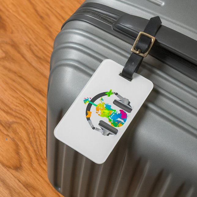 Abstrakte Geige mit Kopfhörern und Musik Gepäckanhänger (Von Creator hochgeladen)