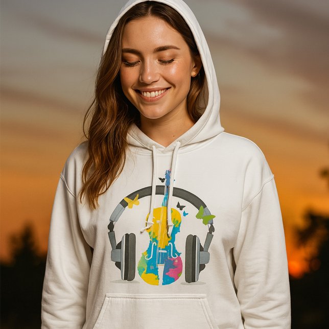 Abstrakte Geige mit Kopfhörern und Musik Hoodie (Von Creator hochgeladen)