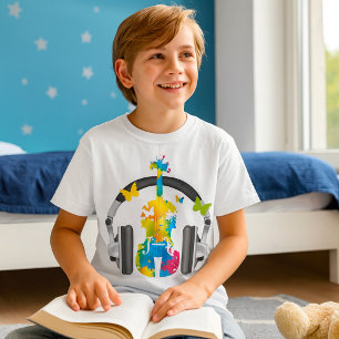 Abstrakte Geige mit Kopfhörern und Musik T-Shirt