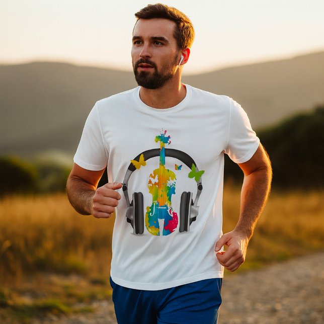 Abstrakte Geige mit Kopfhörern und Musik T-Shirt (Von Creator hochgeladen)