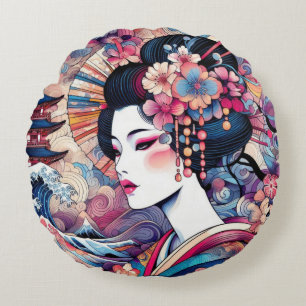 Abstrakte Geisha-Rosa-Blume Rundes Kissen