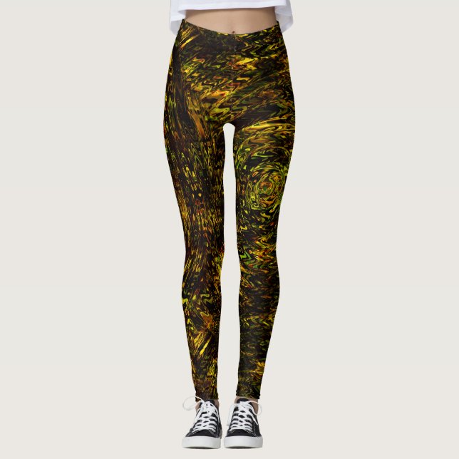 Abstrakte gekrümmte Bänder in goldgrün und dunkels Leggings (Vorderseite)