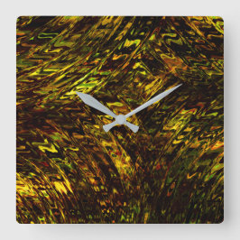 Abstrakte gekrümmte Bänder in goldgrün und dunkels Quadratische Wanduhr