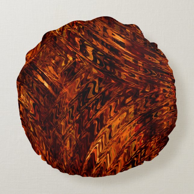 Abstrakte gekrümmte Bänder in rötlich-goldfarbenen Rundes Kissen (Rückseite)