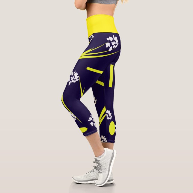 Abstrakte Gelbblau Capri Leggings (Links)