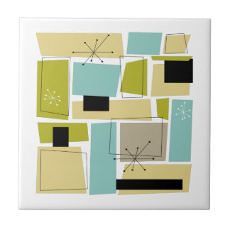 Abstrakte Gelbe Quadrate Mitte des Jahrhunderts Fliese