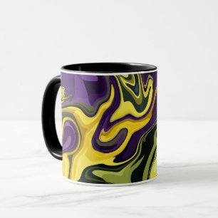 Abstrakte gelbe, violette und grüne Fluid Art Tasse