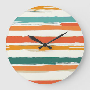 Abstrakte gemalte horizontale Pinselstreifen Boho Große Wanduhr