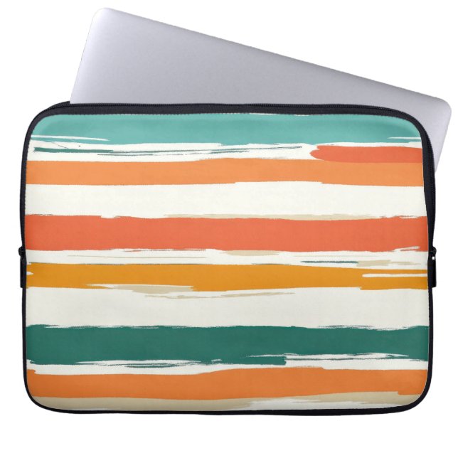 Abstrakte gemalte horizontale Pinselstreifen Boho Laptopschutzhülle (Vorderseite)
