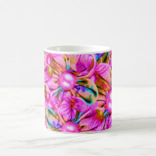 Abstrakte genähte rosa Blumen Kaffeetasse