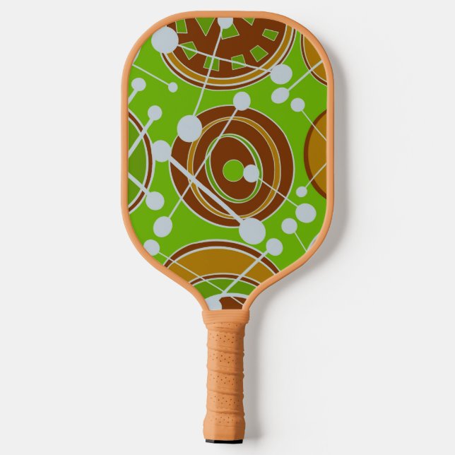 Abstrakte Geoformen in Gold, Grün und Weiß Pickleball Schläger (Rückseite)