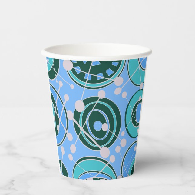 Abstrakte Geoformen in grünem Blau Pappbecher (Vorderseite)