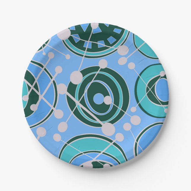Abstrakte Geoformen in grünem Blau Pappteller (Vorderseite)