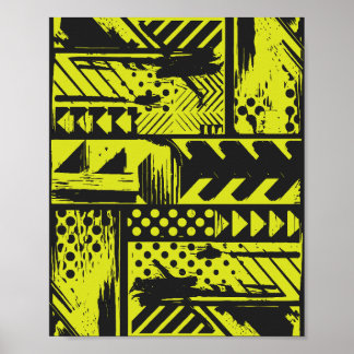 Abstrakte Geometrie in Limon Gelb und Schwarz Poster