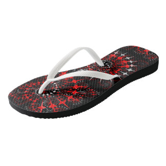 Abstrakte Geometrie in Schwarz, Rot und Weiß Flip Flops