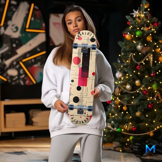 Abstrakte Geometrie mit roten und schwarzen Akzent Skateboard (Von Creator hochgeladen)