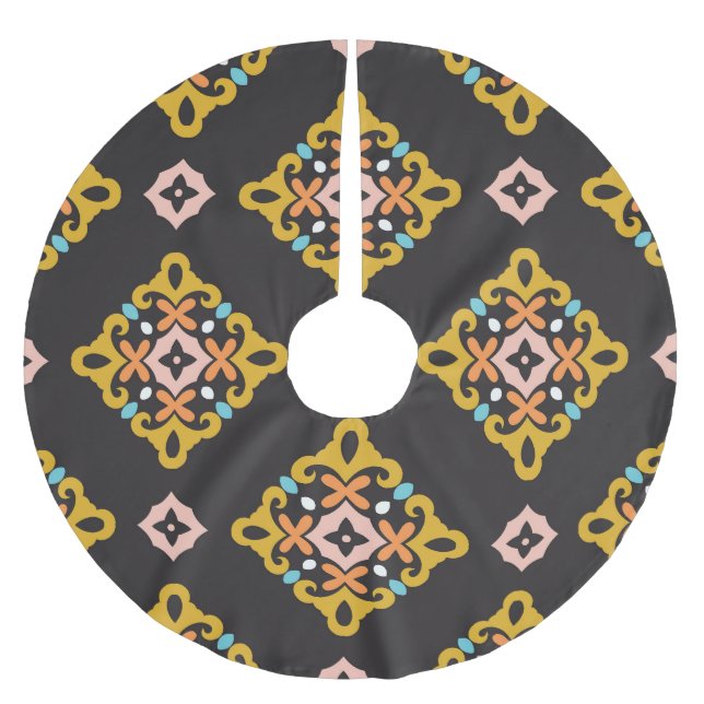 Abstrakte Geometrie: Nahtlose Vintage Textur Polyester Weihnachtsbaumdecke (Vorderseite)