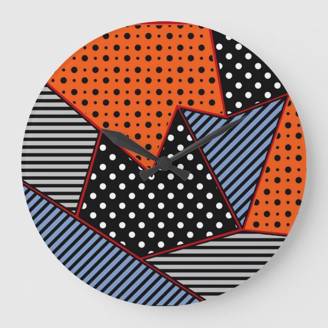 Abstrakte Geometrie: Orange Blue Patter Große Wanduhr (Vorderseite)