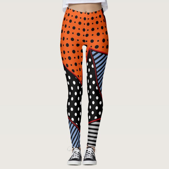 Abstrakte Geometrie: Orange Blue Patter Leggings (Vorderseite)