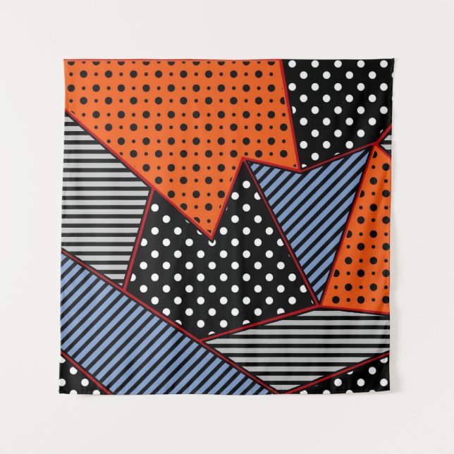 Abstrakte Geometrie: Orange Blue Patter Wandteppich (Vorderseite)