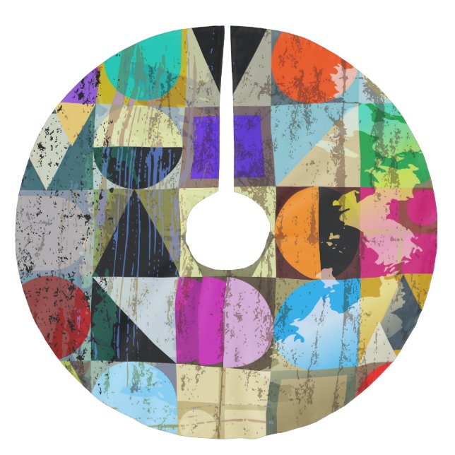 Abstrakte Geometrie: Striche und Schrägstriche Polyester Weihnachtsbaumdecke (Vorderseite)