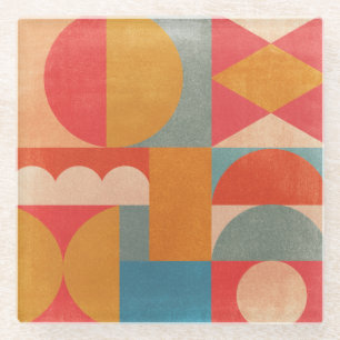 Abstrakte Geometrie: Vintage Papiertextur Glasuntersetzer