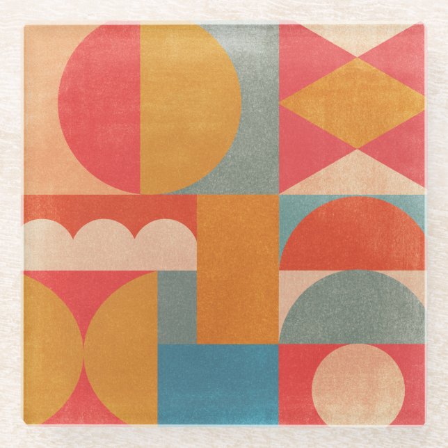 Abstrakte Geometrie: Vintage Papiertextur Glasuntersetzer (Vorderseite)