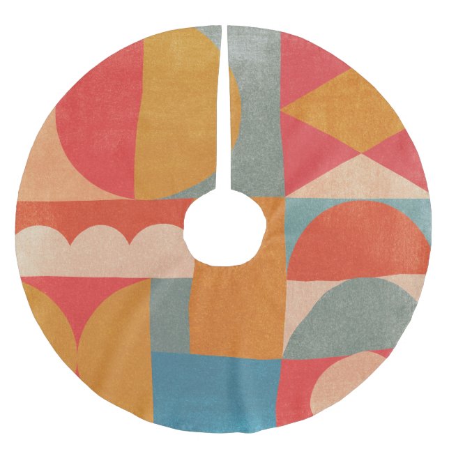 Abstrakte Geometrie: Vintage Papiertextur Polyester Weihnachtsbaumdecke (Vorderseite)