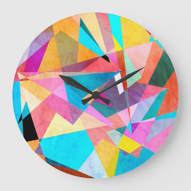 Abstrakte geometrische Aquarellbilder Große Wanduhr (Vorderseite)