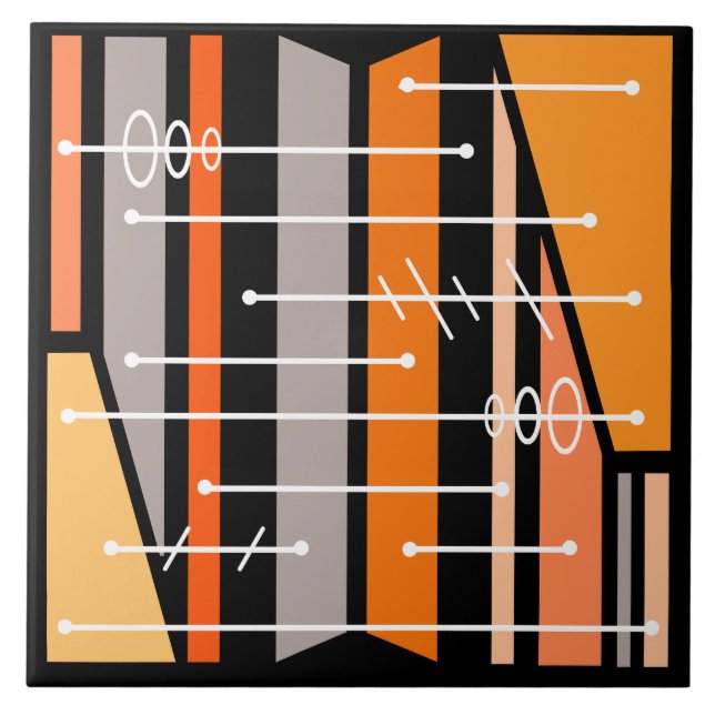 Abstrakte geometrische Art Schwarz Orange Fliese (Vorderseite)