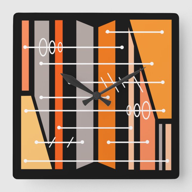 Abstrakte geometrische Art Schwarz Orange Quadratische Wanduhr (Vorderseite)