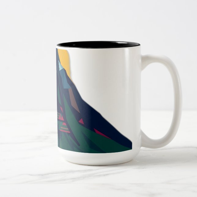Abstrakte geometrische Berglandschaft Zweifarbige Tasse (Rechts)